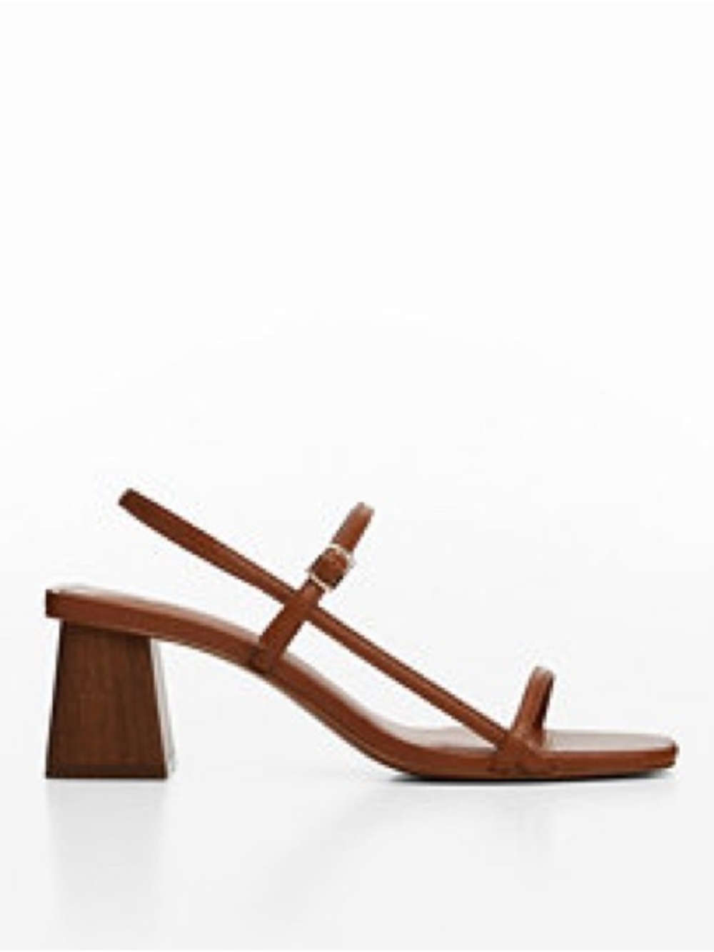 Mango Tan Strappy Square-Toe Block Heel Sandals